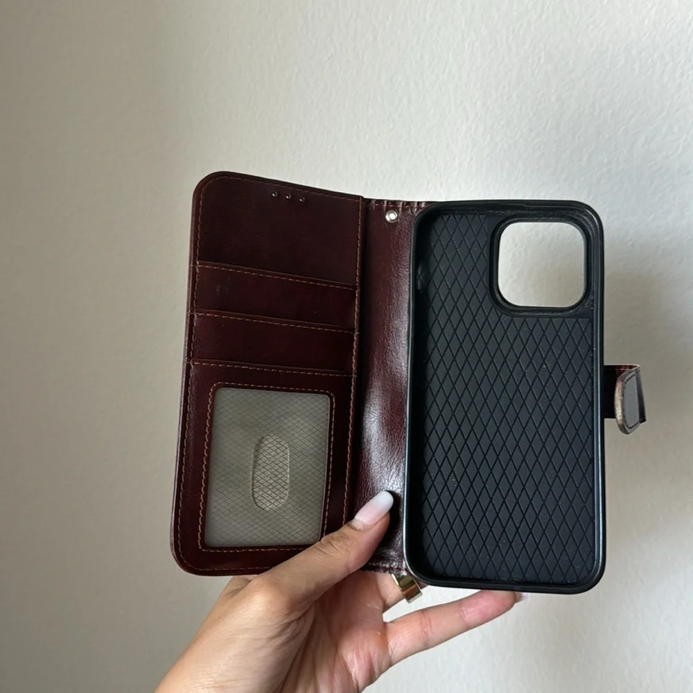 Faux Leather Brown Apple Phone Case/Wallet (iPhone 14 Pro Max)
